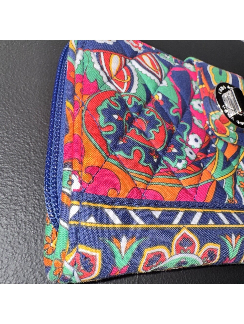 Vera Bradley Wallet Clutch Venecian Paisley Zip Around Blue Pink Floral Cotton - Picture 4 of 16